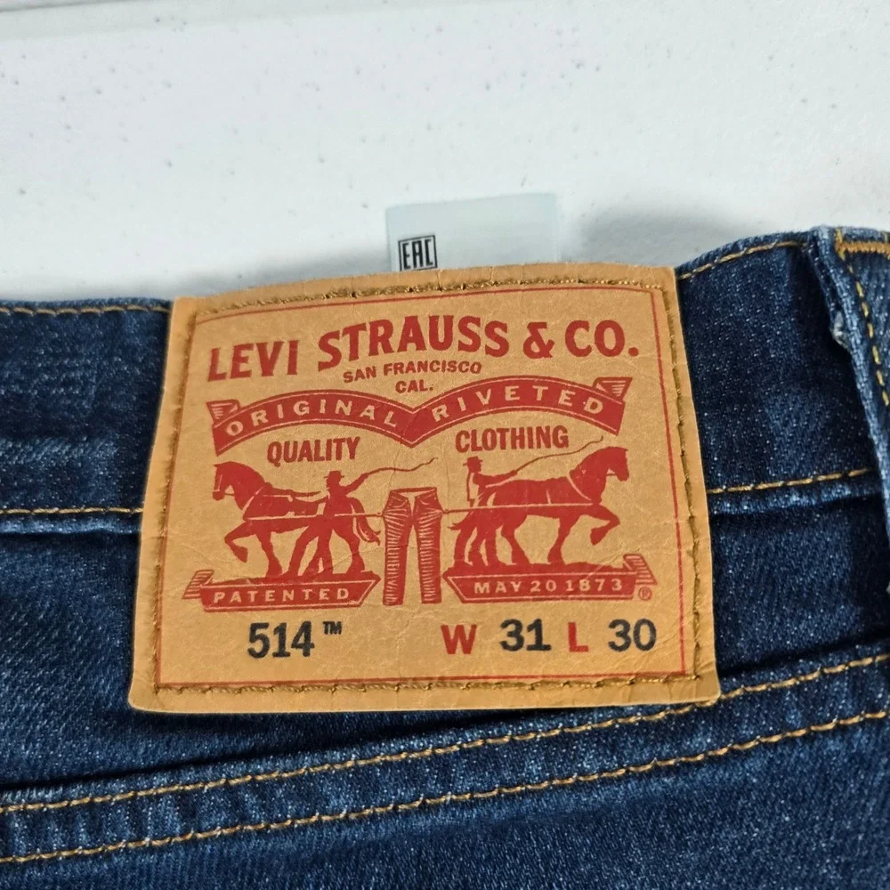 Levis 514 Straight Fit Mens Jeans Dark Wash Indigo Blue 31x30 Cotton Blend